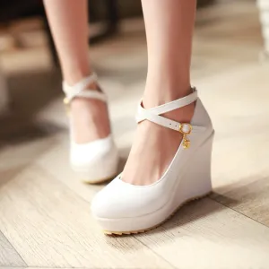 Ankle Straps High Heel Platform Wedges Shoes Woman 7457