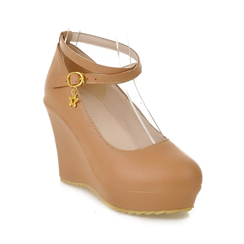 Ankle Straps High Heel Platform Wedges Shoes Woman 7457