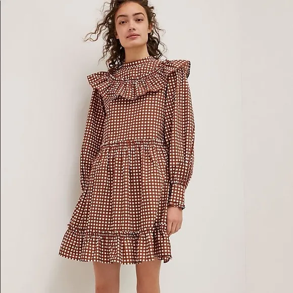 Anthropologie Porridge Penny Brown Gingham Dress