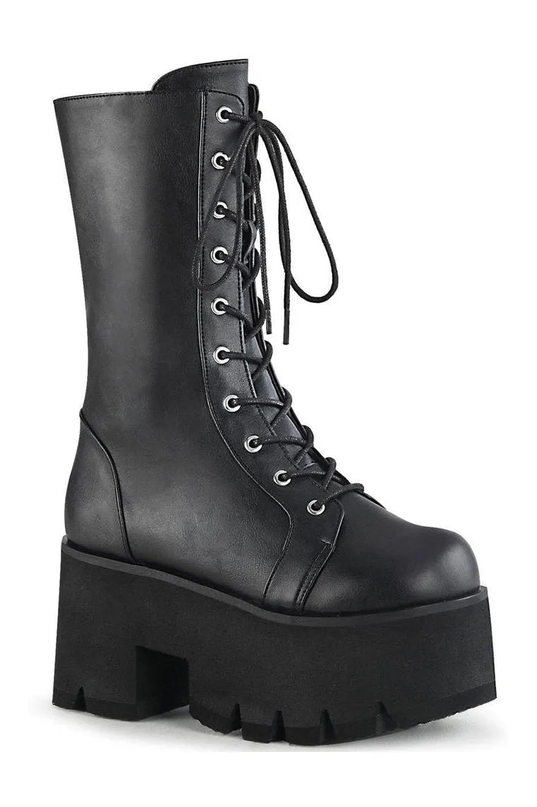 ASHES-105 Knee Boot | Black Faux Leather