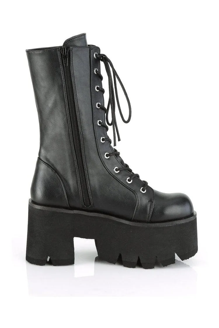 ASHES-105 Knee Boot | Black Faux Leather