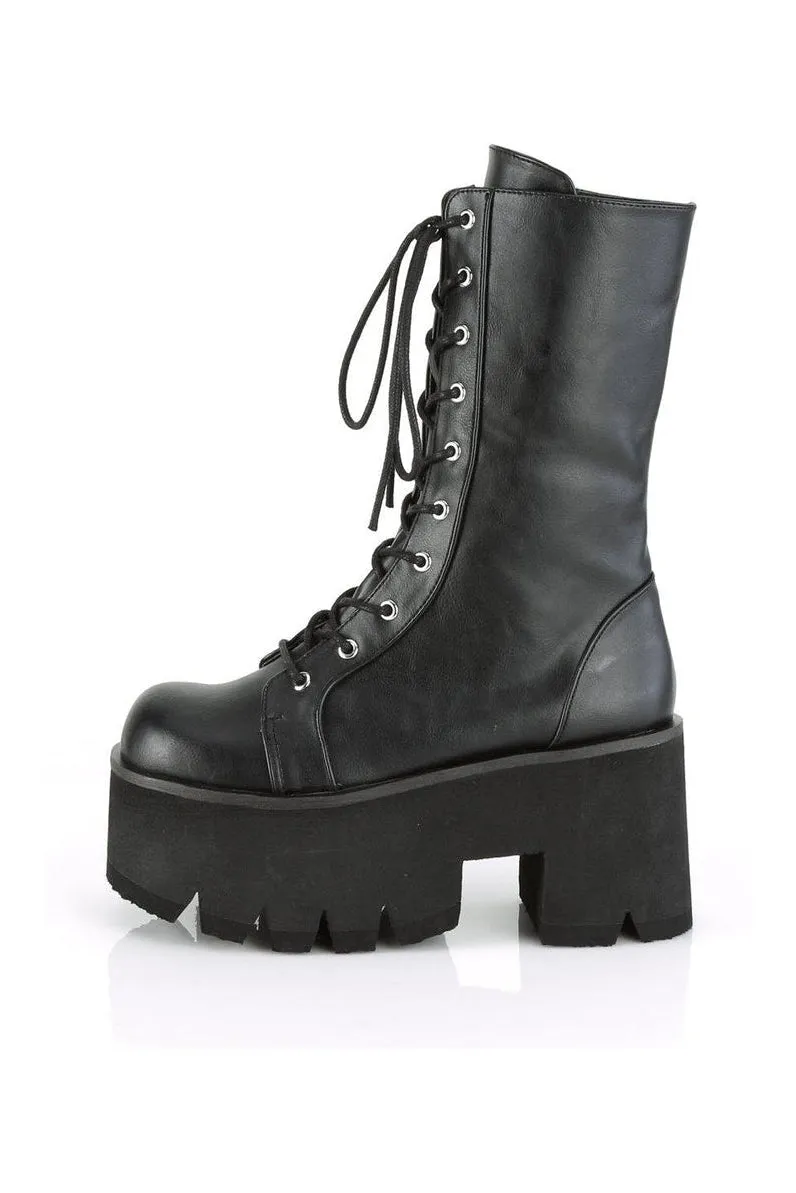 ASHES-105 Knee Boot | Black Faux Leather