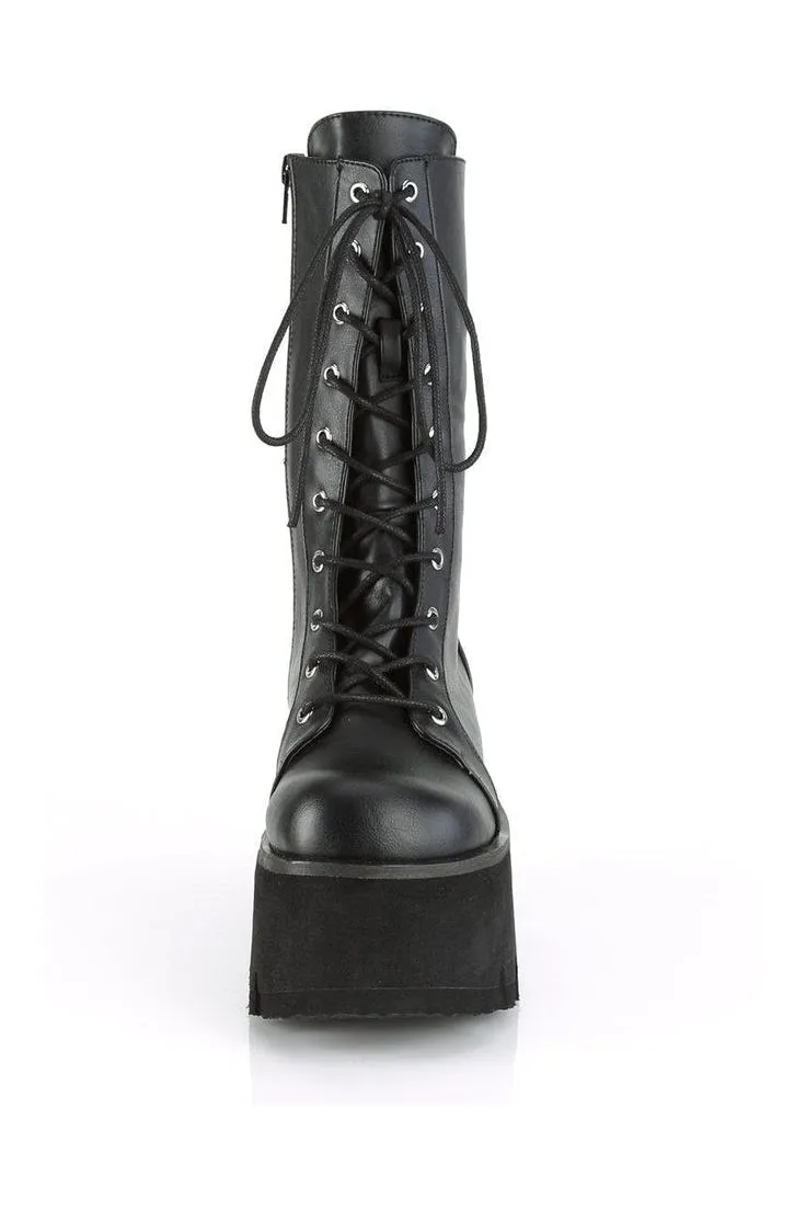 ASHES-105 Knee Boot | Black Faux Leather