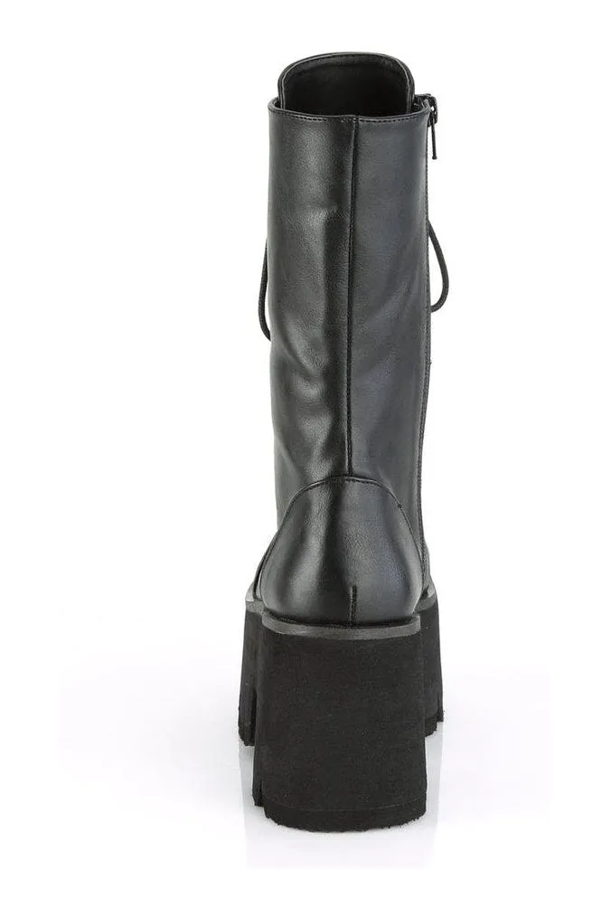 ASHES-105 Knee Boot | Black Faux Leather