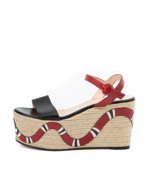 Barbette Snake Platform Espadrille Sandals Black Leather
