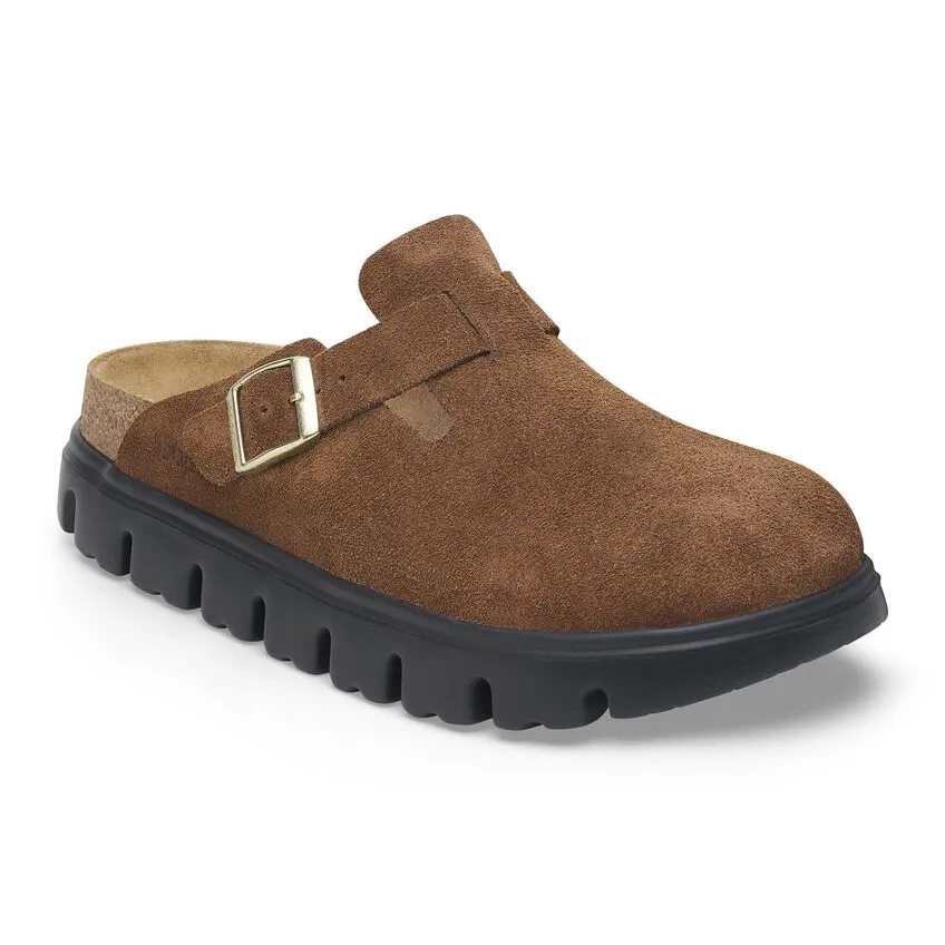 Birkenstock Boston Chunky Suede Leather in Dark Tea & Black