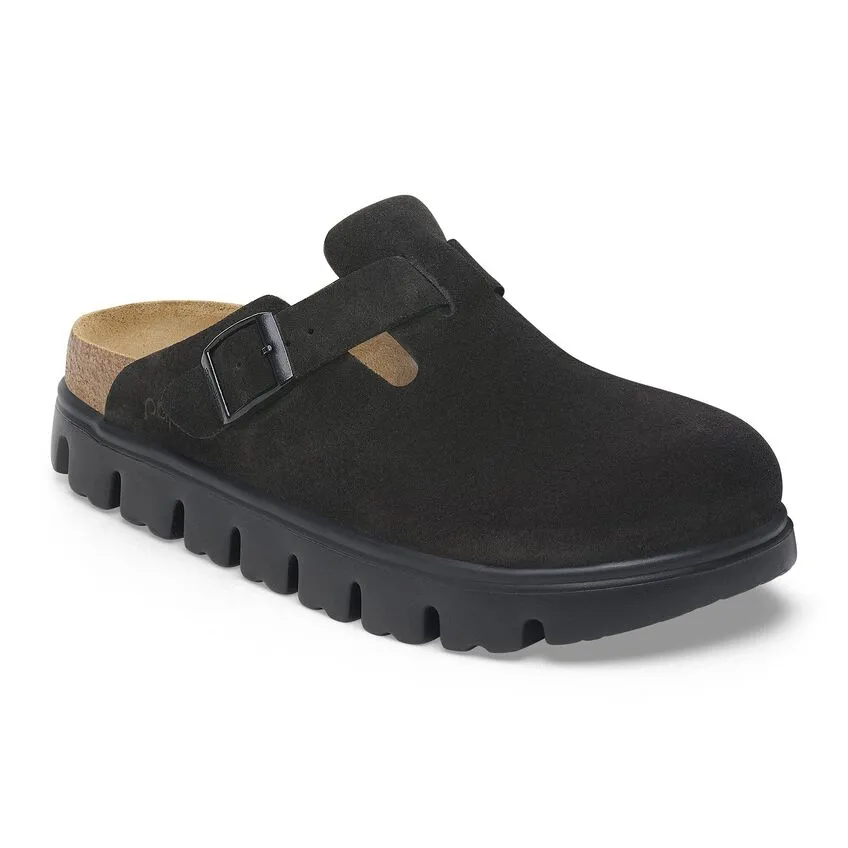 Birkenstock Boston Chunky Suede Leather in Dark Tea & Black