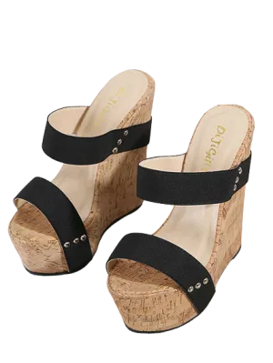 Black Double Strap Wedge