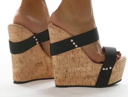 Black Double Strap Wedge