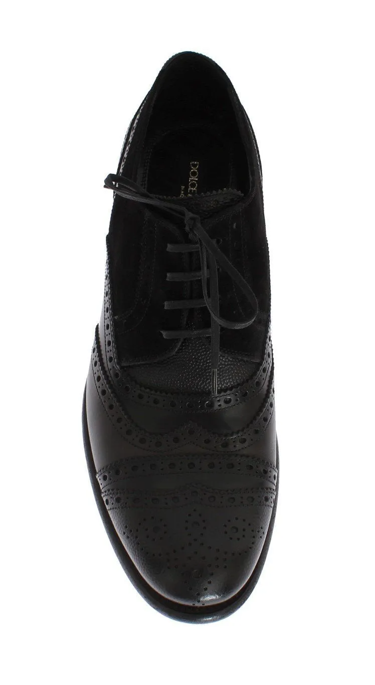 Black Gray Leather Oxford Wingtip Shoes