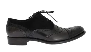 Black Gray Leather Oxford Wingtip Shoes