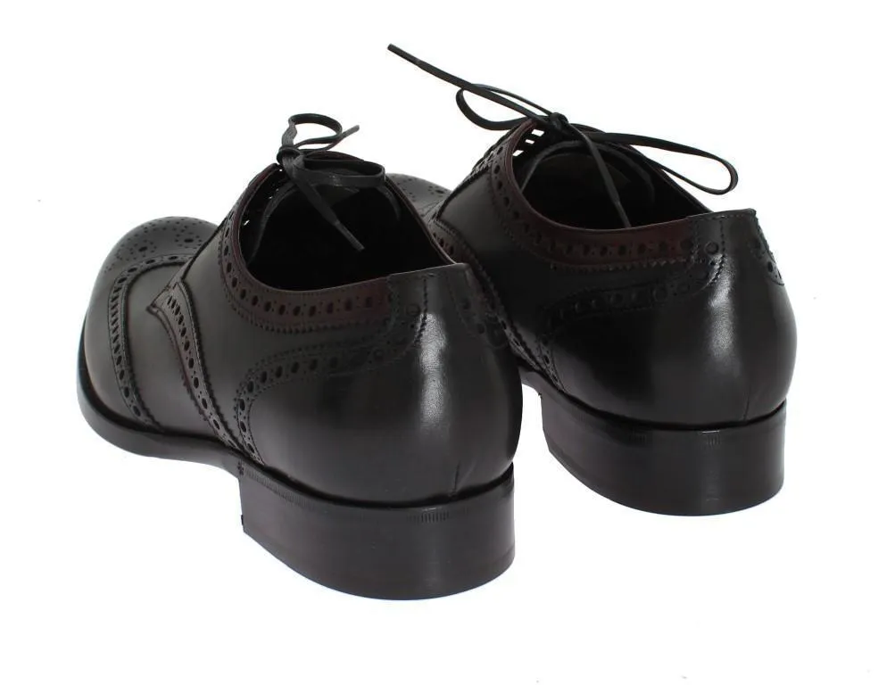 Black Gray Leather Wingtip Oxford Shoes