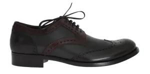 Black Gray Leather Wingtip Oxford Shoes