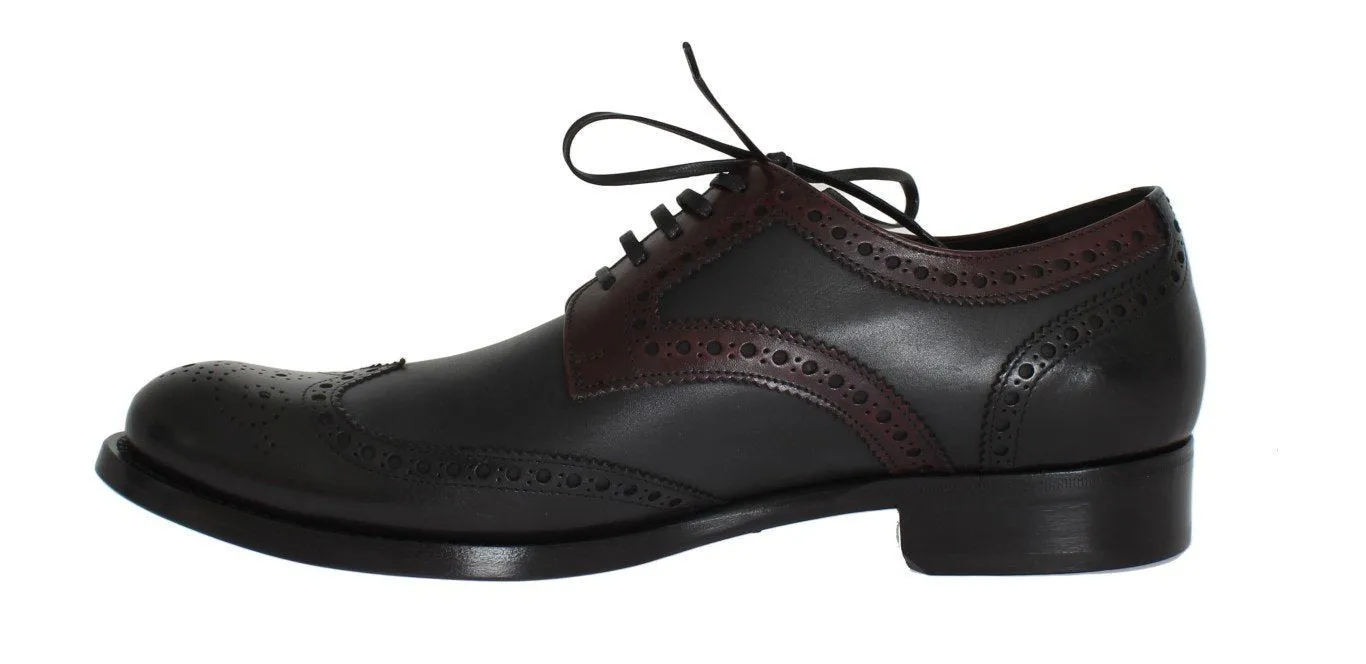 Black Gray Leather Wingtip Oxford Shoes