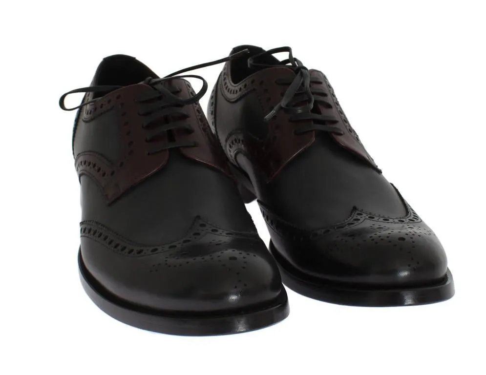 Black Gray Leather Wingtip Oxford Shoes