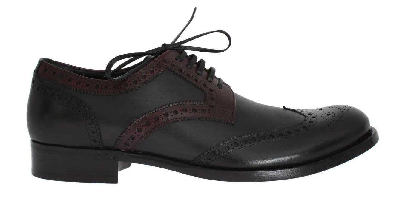 Black Gray Leather Wingtip Oxford Shoes