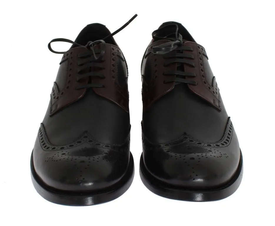 Black Gray Leather Wingtip Oxford Shoes