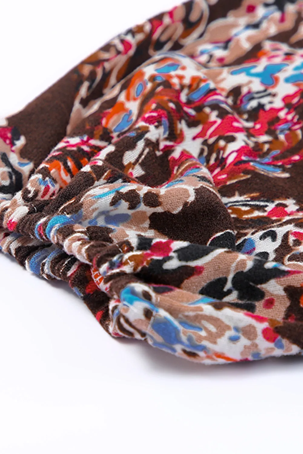 Blackish Plant Print Balloon Sleeve Curvy Dress