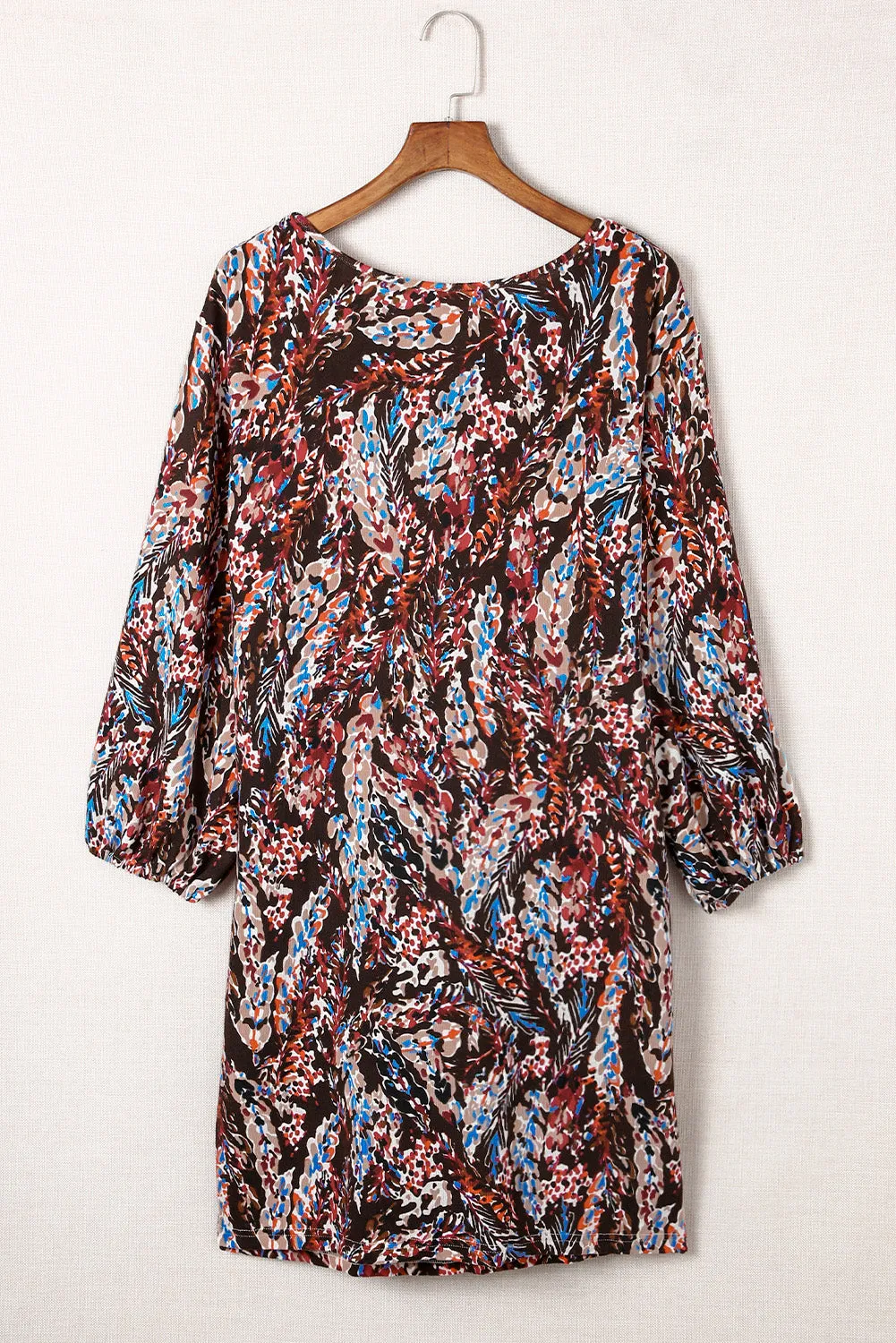 Blackish Plant Print Balloon Sleeve Curvy Dress