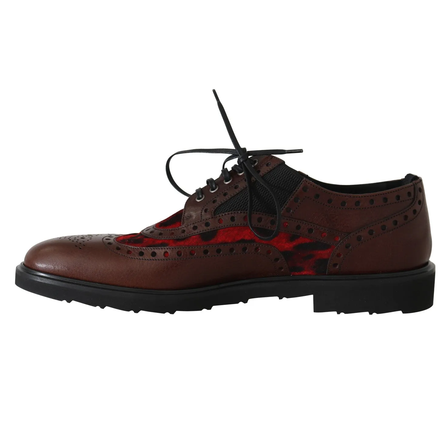 Bordeaux Leather Derby Wingtip Leopard Shoes