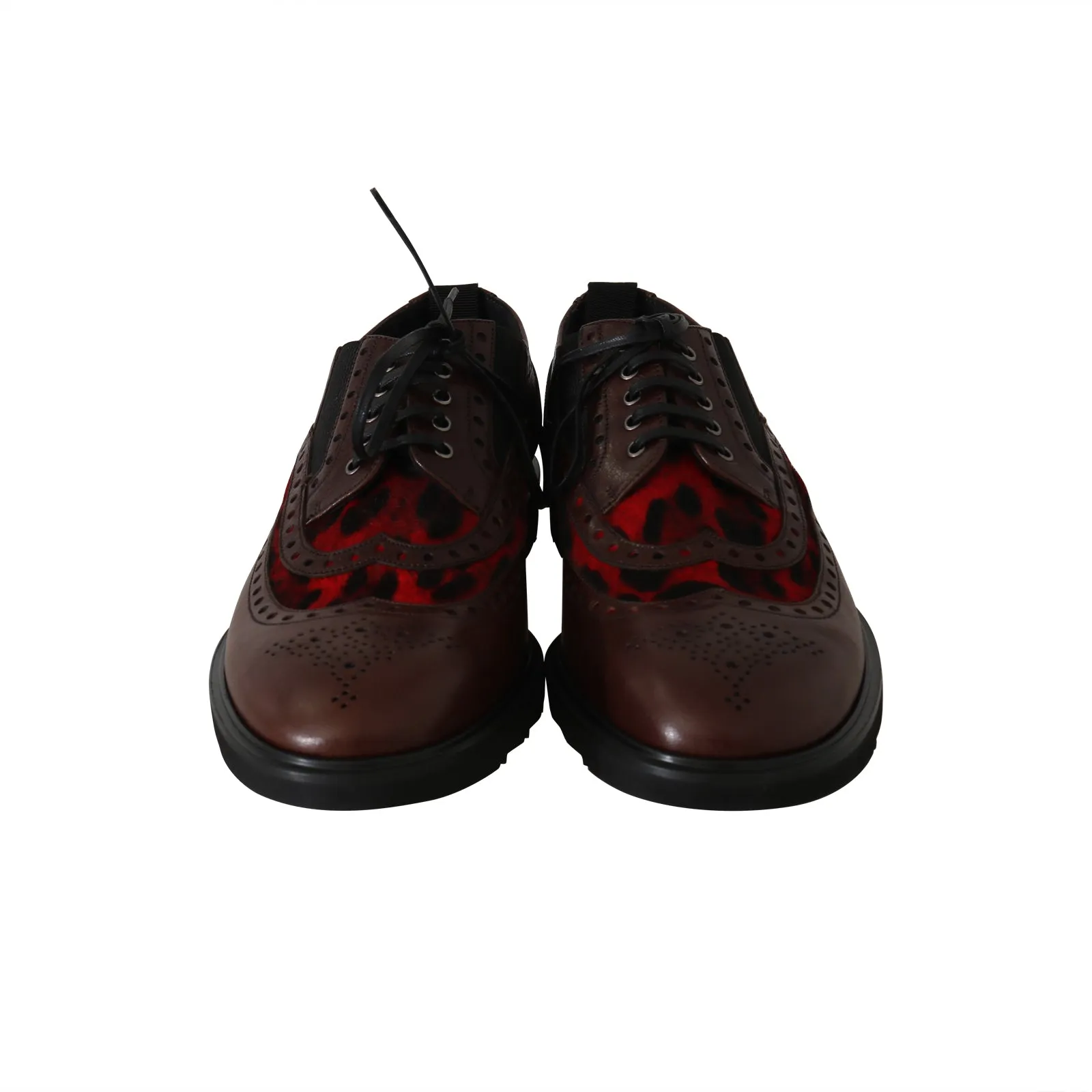 Bordeaux Leather Derby Wingtip Leopard Shoes