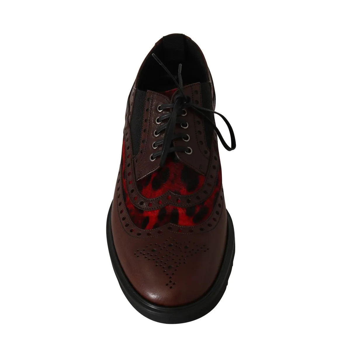 Bordeaux Leather Derby Wingtip Leopard Shoes