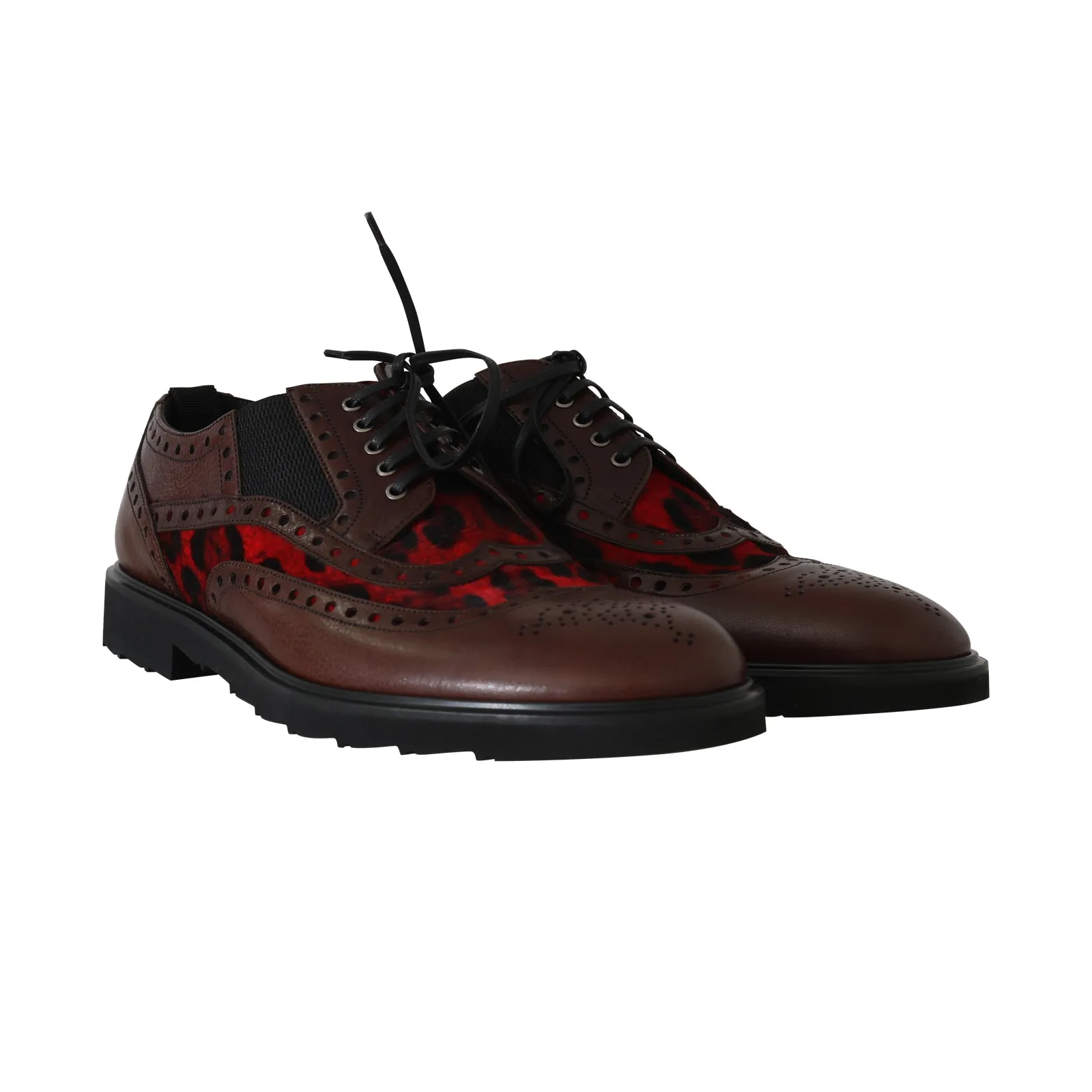 Bordeaux Leather Derby Wingtip Leopard Shoes