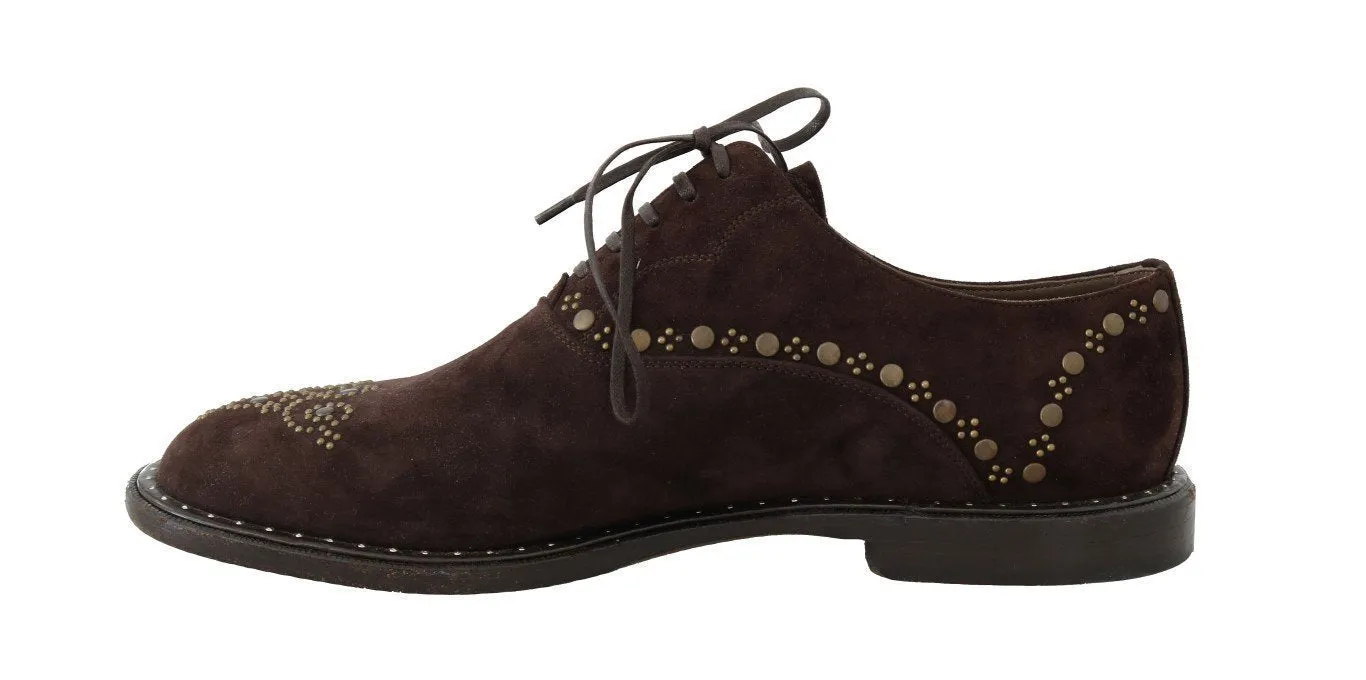 Brown Leather Wingtip Studded Derby Shoes