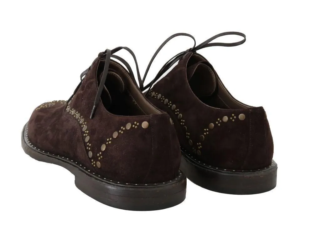 Brown Leather Wingtip Studded Derby Shoes