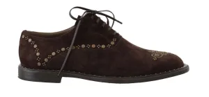Brown Leather Wingtip Studded Derby Shoes