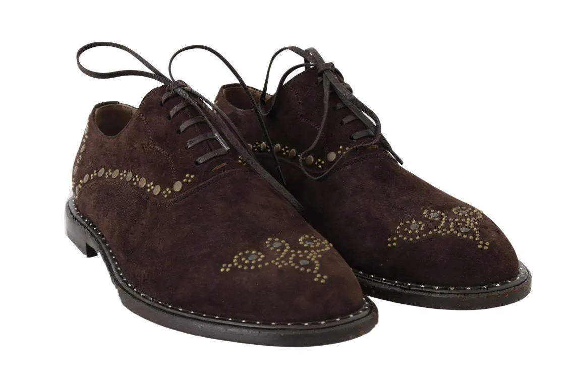 Brown Leather Wingtip Studded Derby Shoes