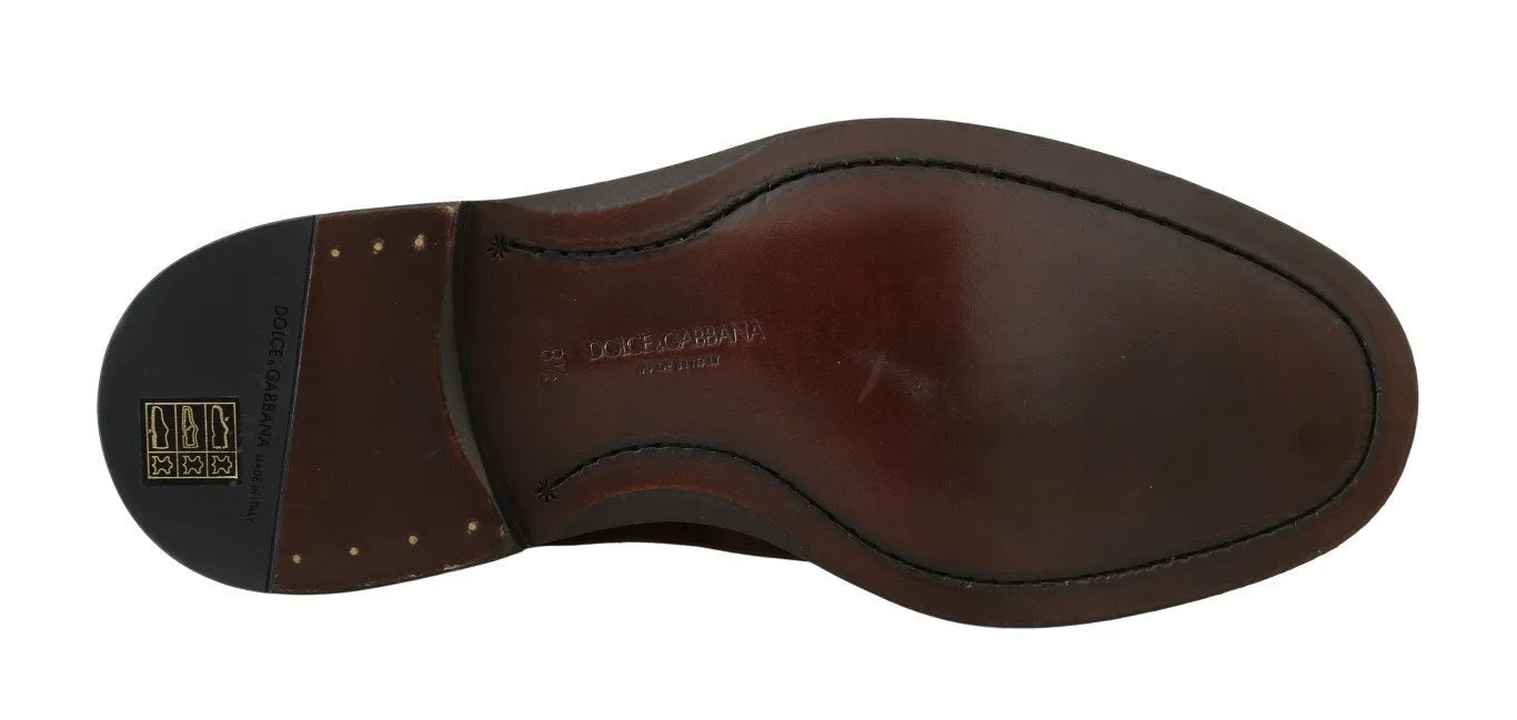 Brown Leather Wingtip Studded Derby Shoes