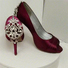 Burgundy Bridal Shoes Crystal Back Design