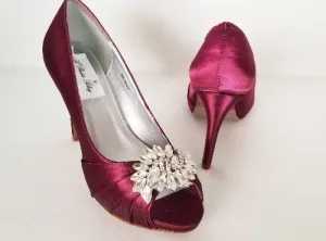 Burgundy Bridal Shoes Large Crystal Applique Design