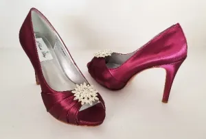Burgundy Bridal Shoes with Crystal Burst Design