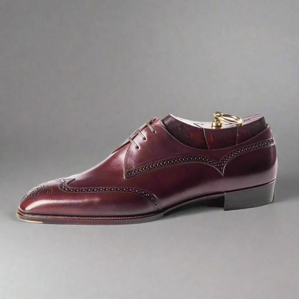 Burgundy Leather Wingtip Oxfords Lace Up Formals - Formal Shoes