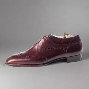 Burgundy Leather Wingtip Oxfords Lace Up Formals - Formal Shoes