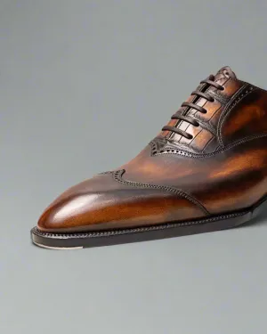 Burnish Dark Brown Leather Wingtip Oxfords Lace Up Formals - Formal Shoes