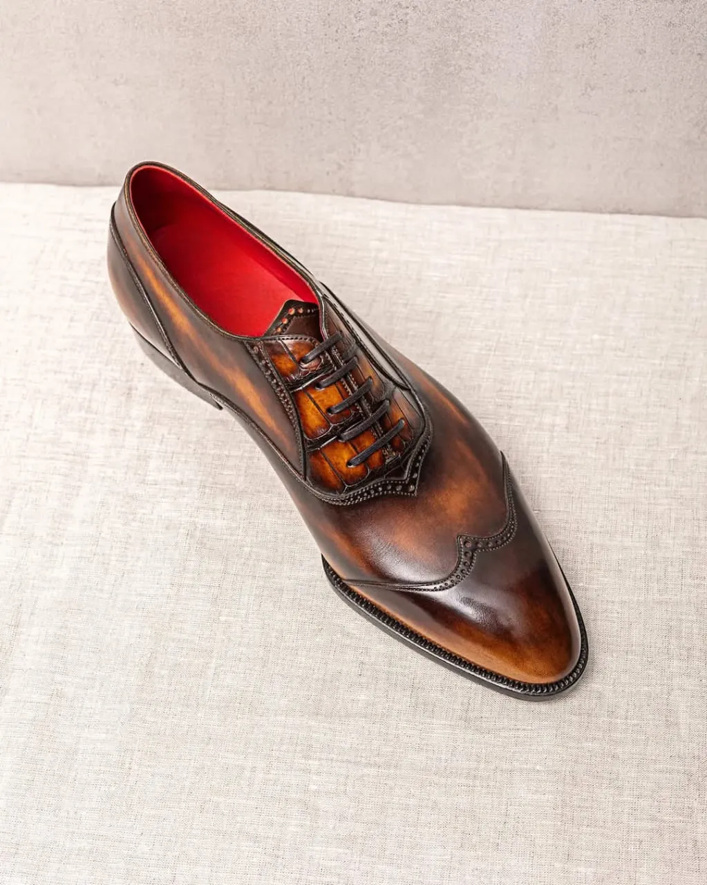 Burnish Dark Brown Leather Wingtip Oxfords Lace Up Formals - Formal Shoes