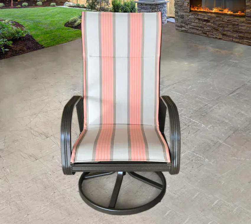 Cabo Sling High Back Dining Swivel Rocker in Cove Cameo Salmon