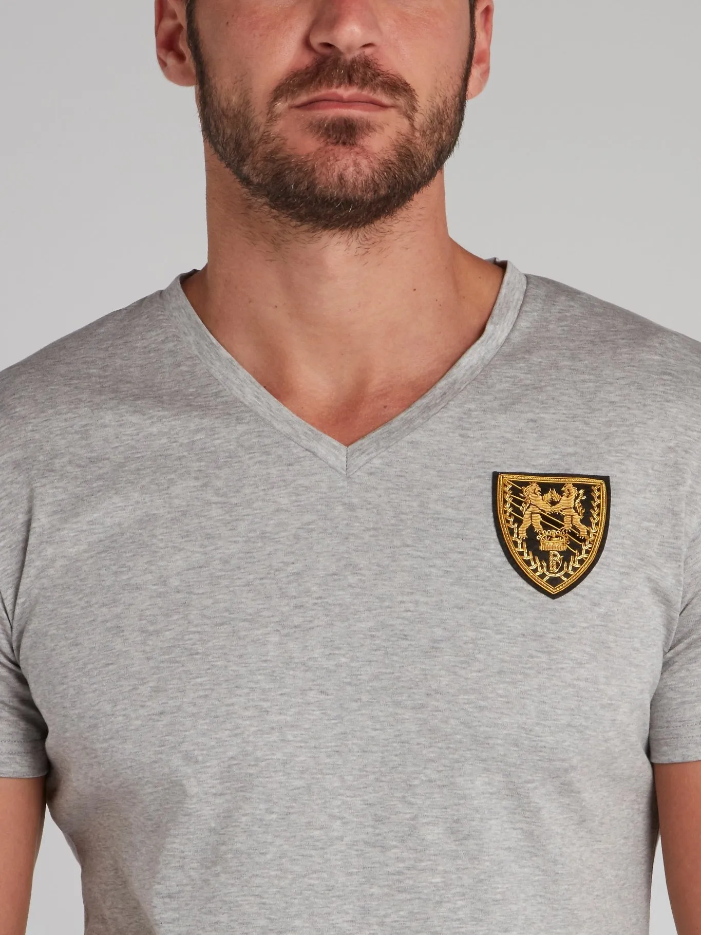 Cambridge Grey Appliquéd V-Neck T-Shirt