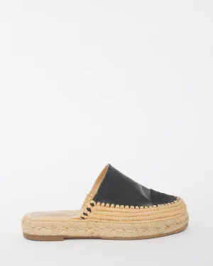 Chanel Black Leather Mule Espadrille Slides - 37