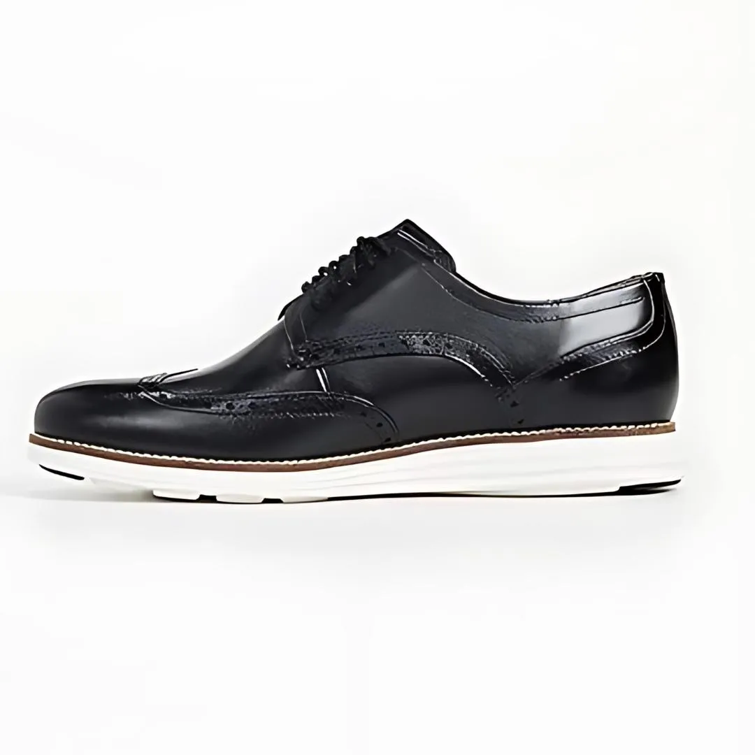 Cole Haan Men Original Grand Wingtip Oxford Leather Black White Shoes
