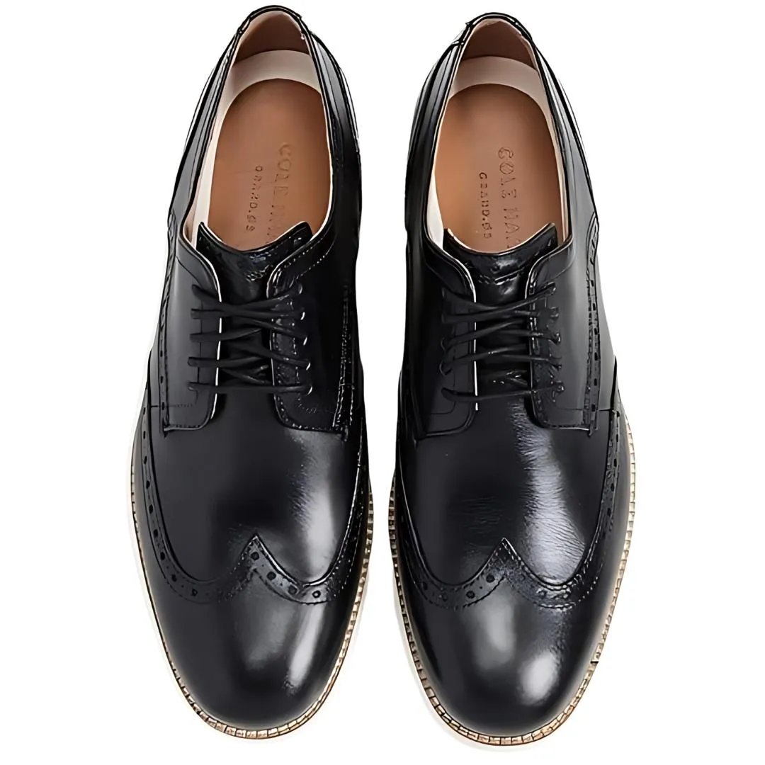 Cole Haan Men Original Grand Wingtip Oxford Leather Black White Shoes