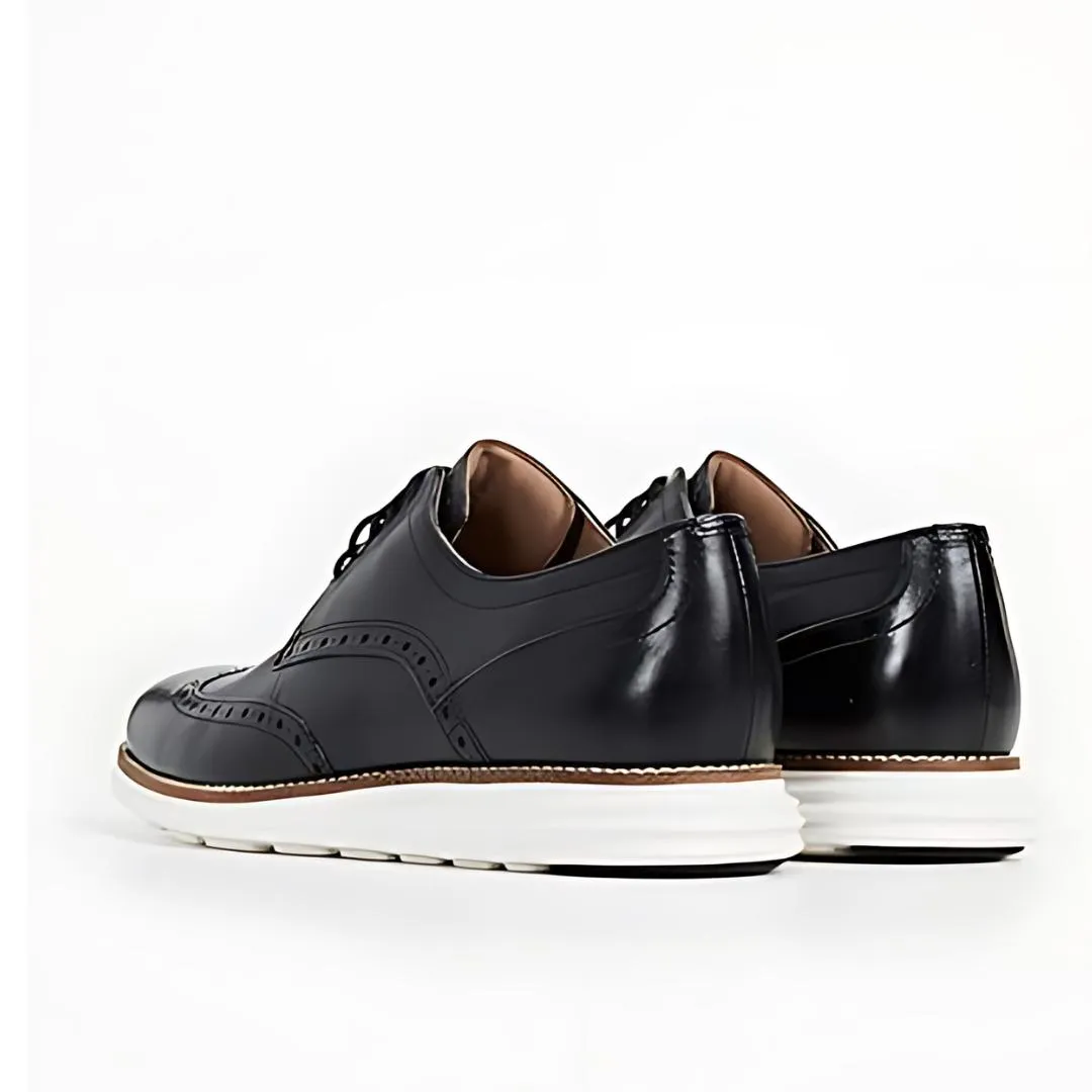 Cole Haan Men Original Grand Wingtip Oxford Leather Black White Shoes