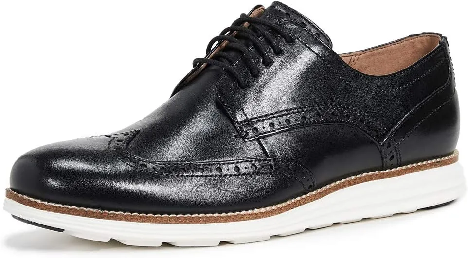 Cole Haan Men Original Grand Wingtip Oxford Leather Black White Shoes