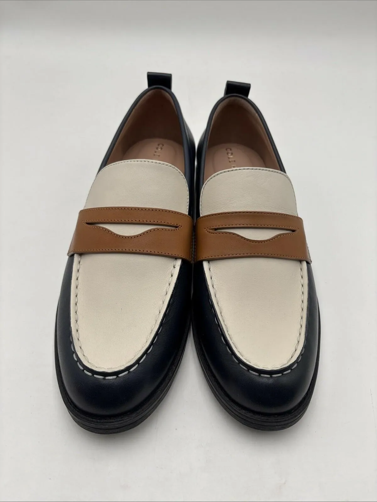 Cole Haan Women's Stassi Penny Loafers Navy/White Size 7B
