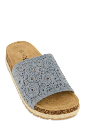 Crochet Band Low Platform Slide Sandals