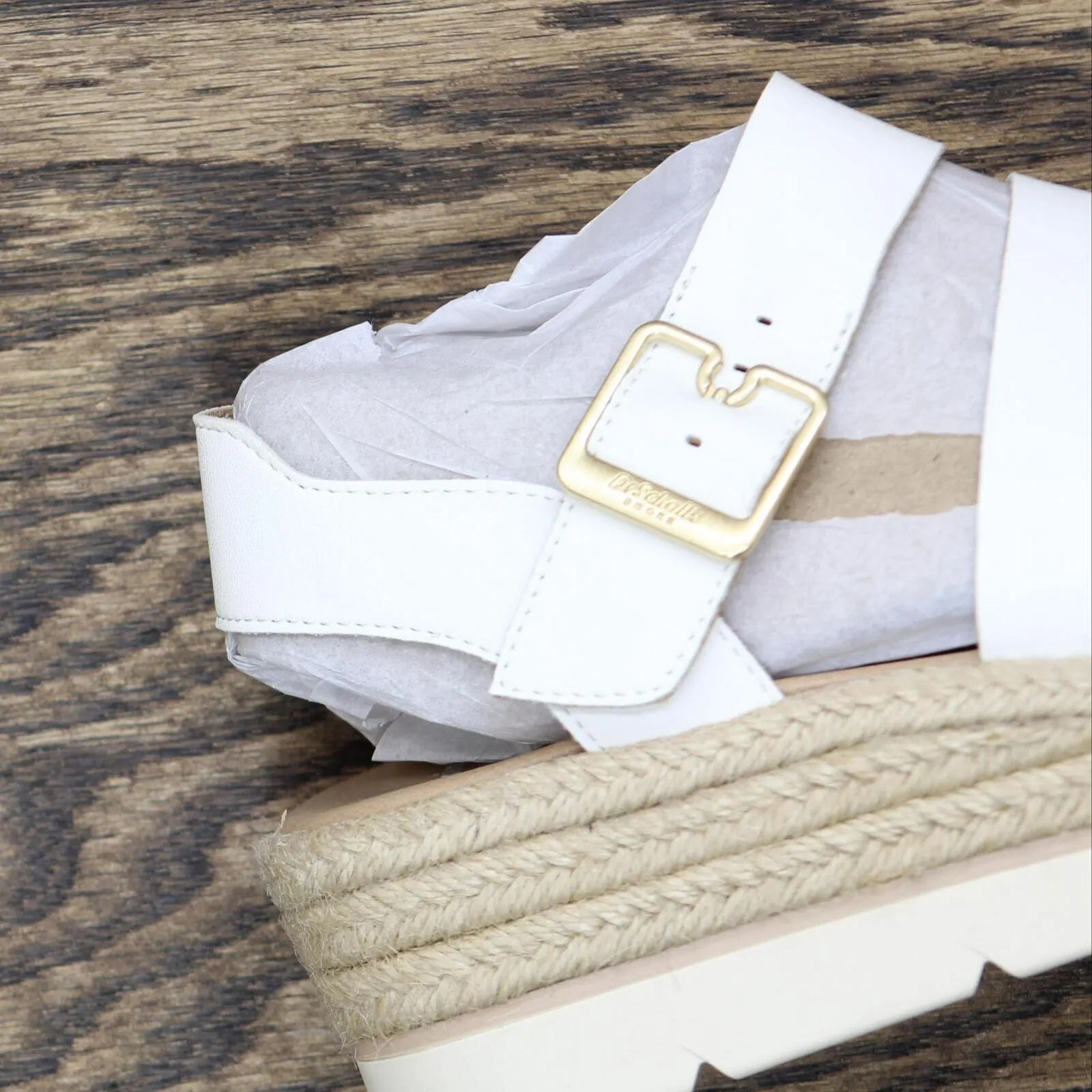Dr. Scholl's Shoes Once Twice Espadrille Platform Wedge Sandal White Smooth 6M