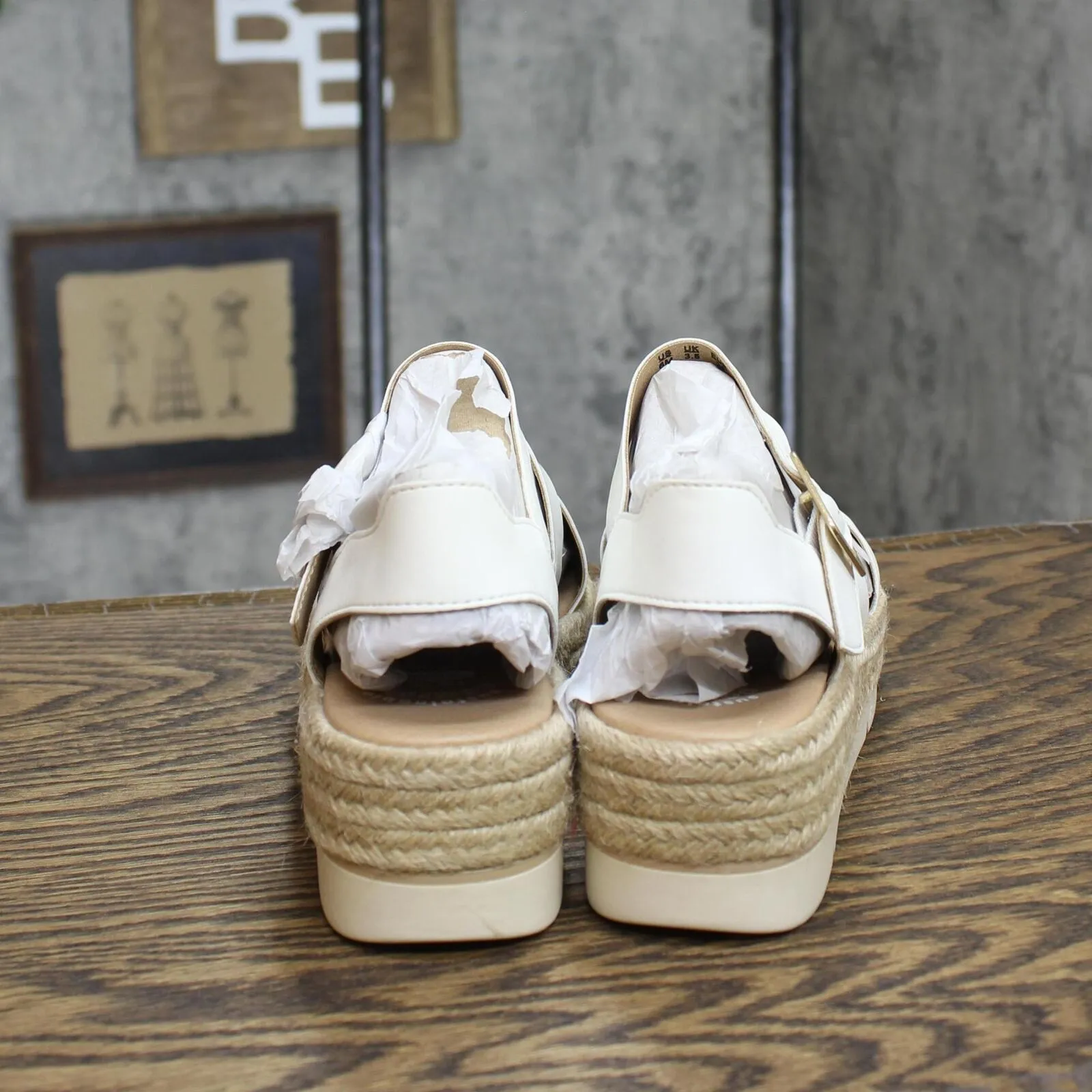 Dr. Scholl's Shoes Once Twice Espadrille Platform Wedge Sandal White Smooth 6M
